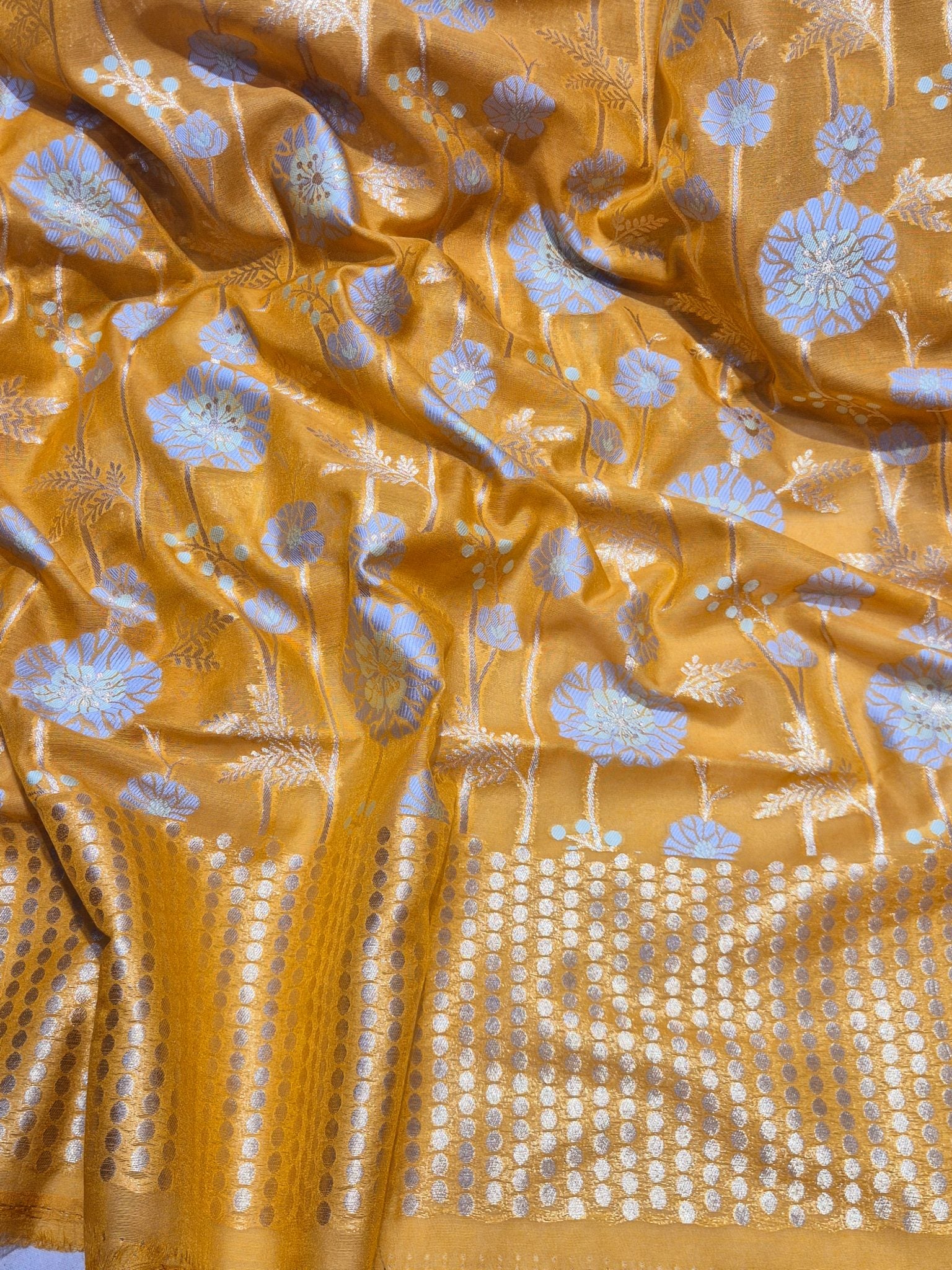 Mustard Yellow Pure Cotton Banarasi suit sleeve detail