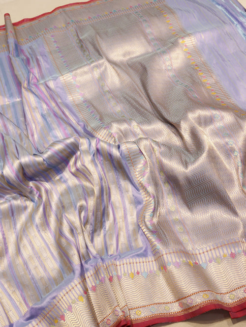 Soft Blue Katan Silk Banarasi saree pallu detail