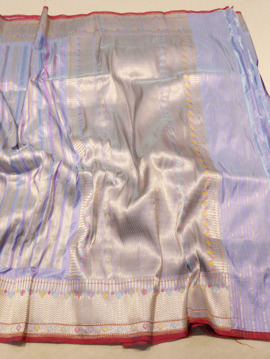 Soft Blue Katan Silk Banarasi saree full spread