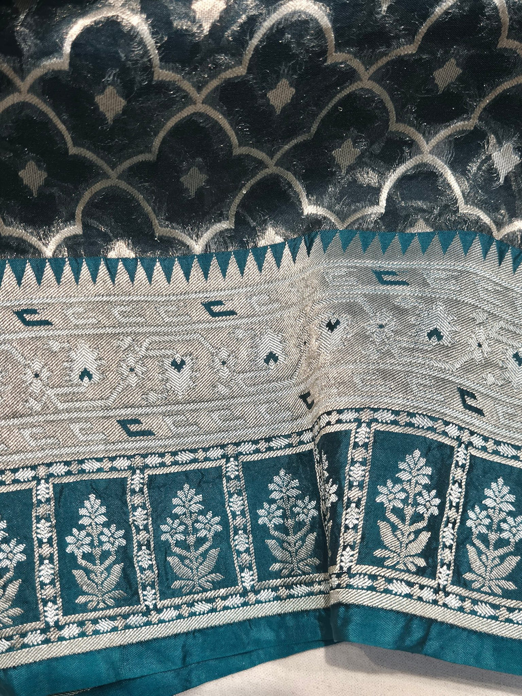 Teal Blue Kora Silk Banarasi saree blouse piece