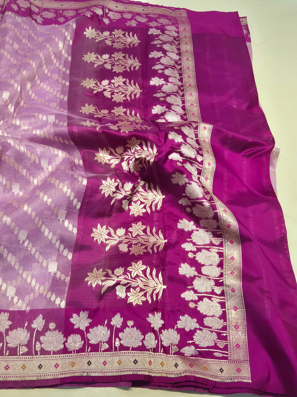 Magenta Pink Kora Silk Banarasi saree blouse piece