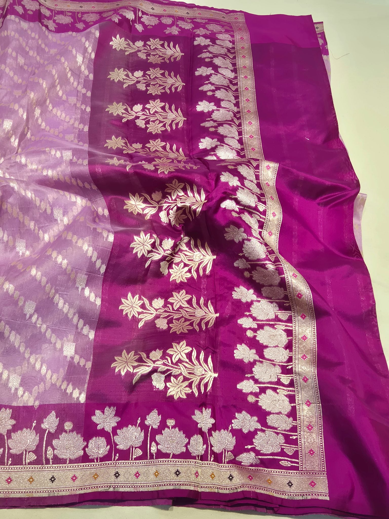 Magenta Pink Kora Silk Banarasi saree blouse piece