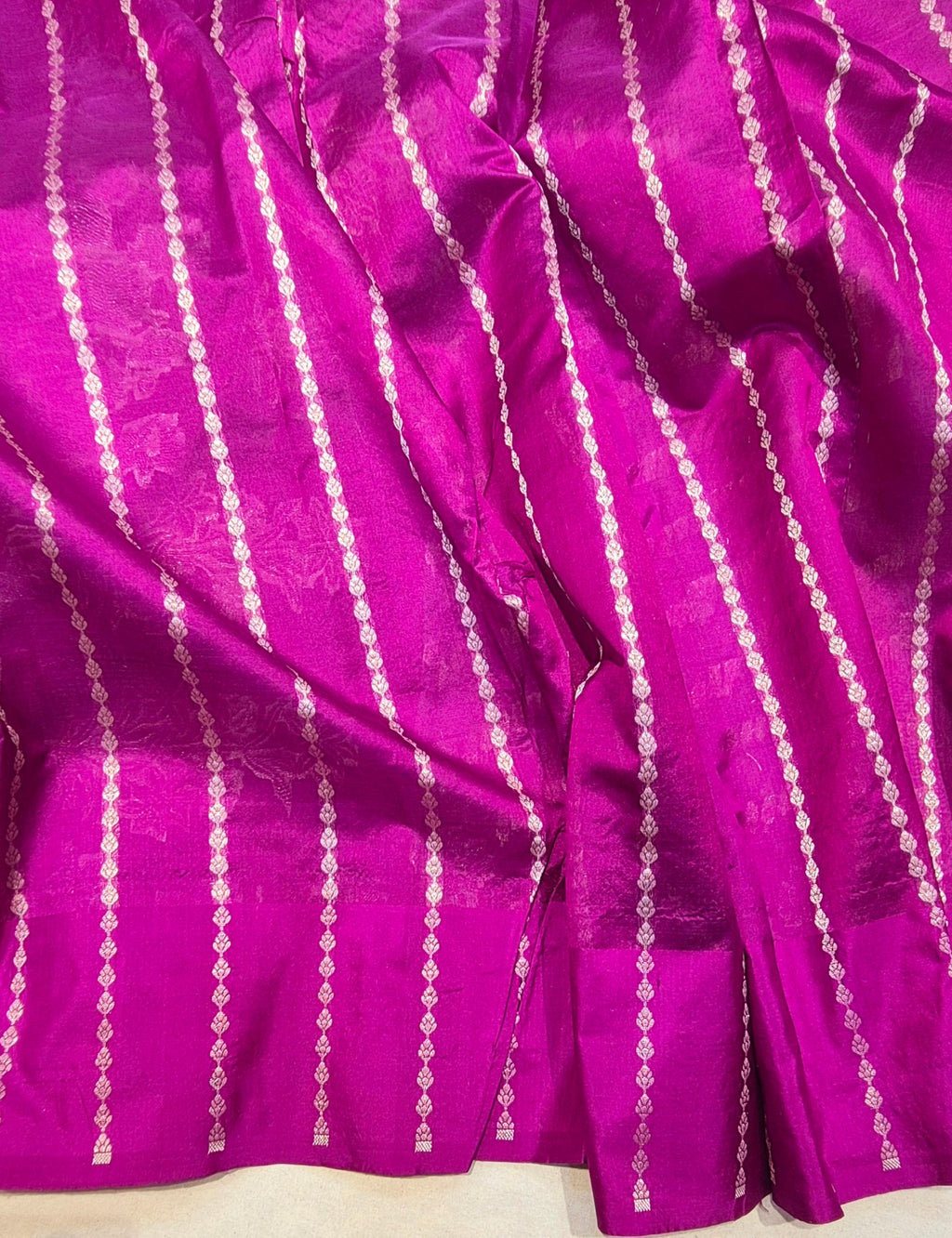 Magenta Pink Kora Silk Banarasi saree texture detail