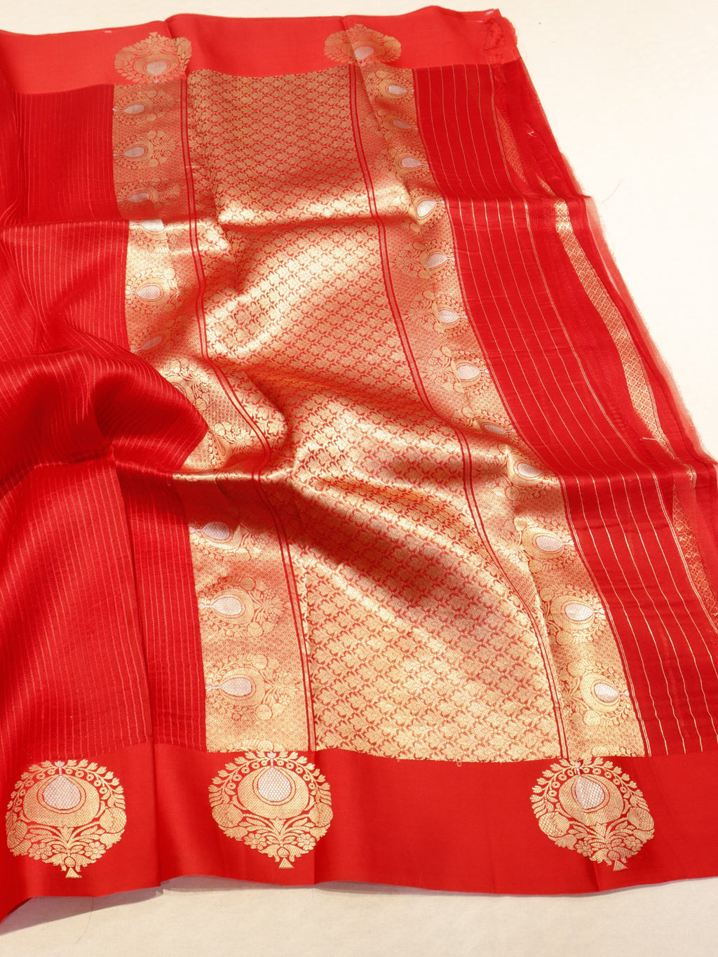 Red Kora Silk Banarasi saree blouse piece