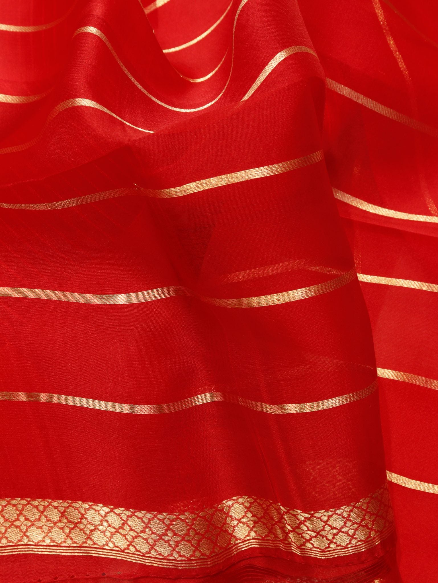 Red Kora Silk Banarasi saree full spread