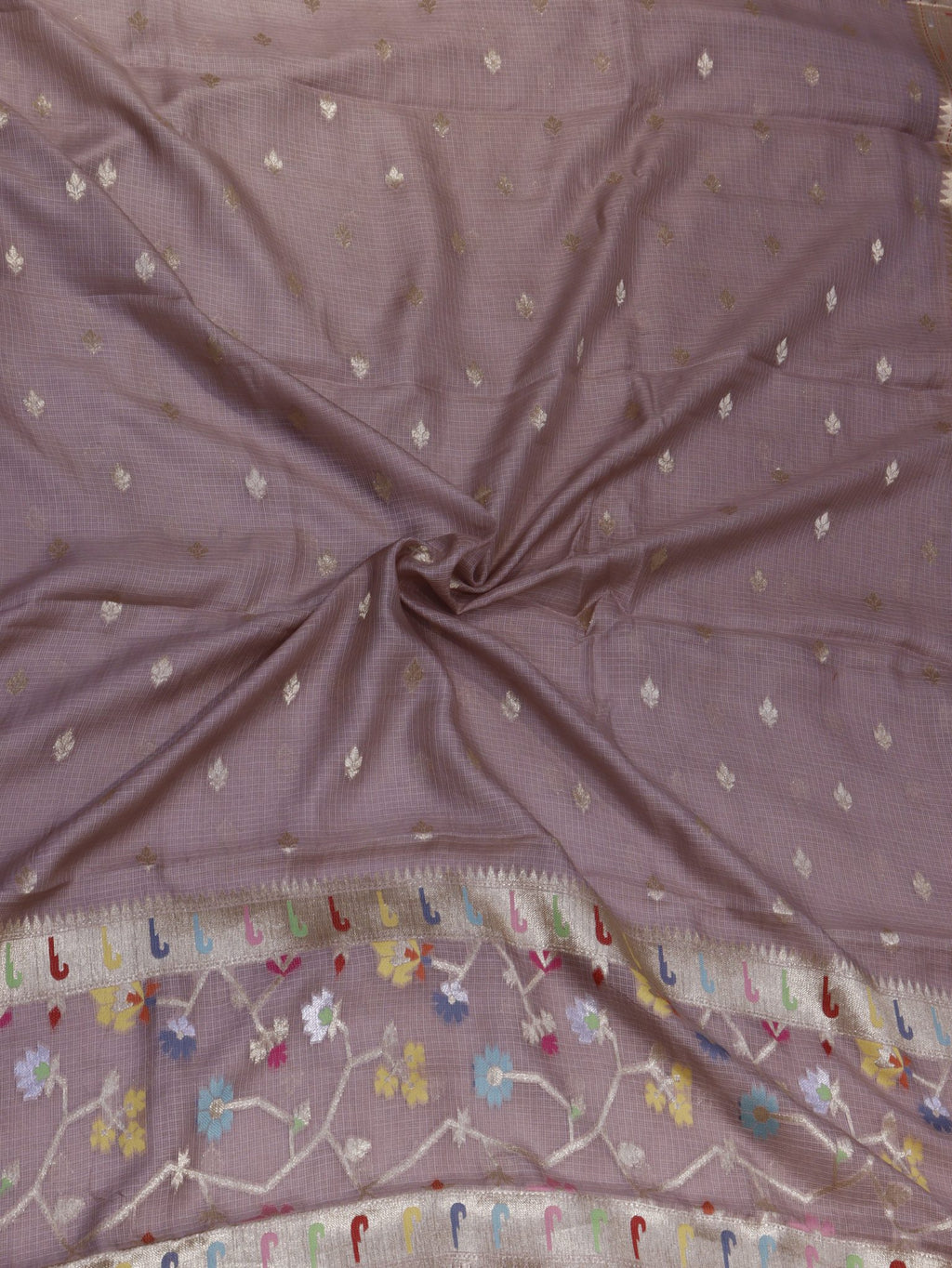 Milk Coffee Pure Cotton Kota Banarasi suit front drape view