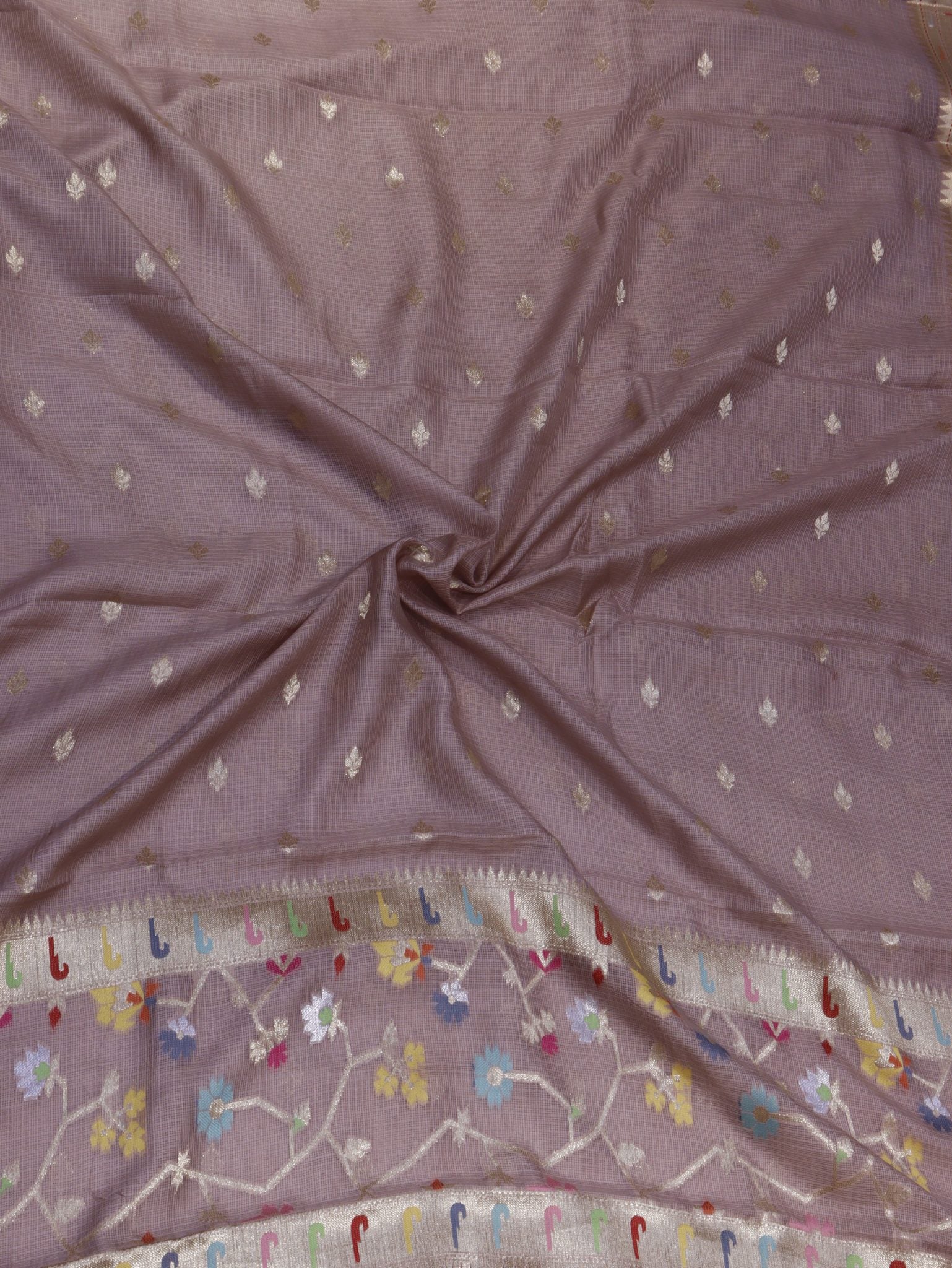 Milk Coffee Pure Cotton Kota Banarasi suit front drape view