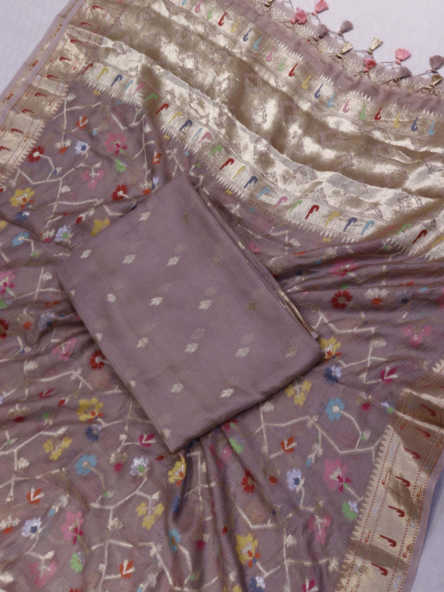 Milk Coffee Pure Cotton Kota Banarasi suit neckline detail