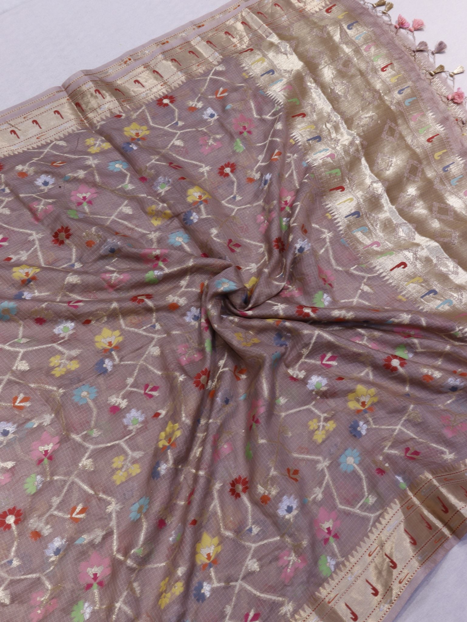 Milk Coffee Pure Cotton Kota Banarasi suit sleeve detail