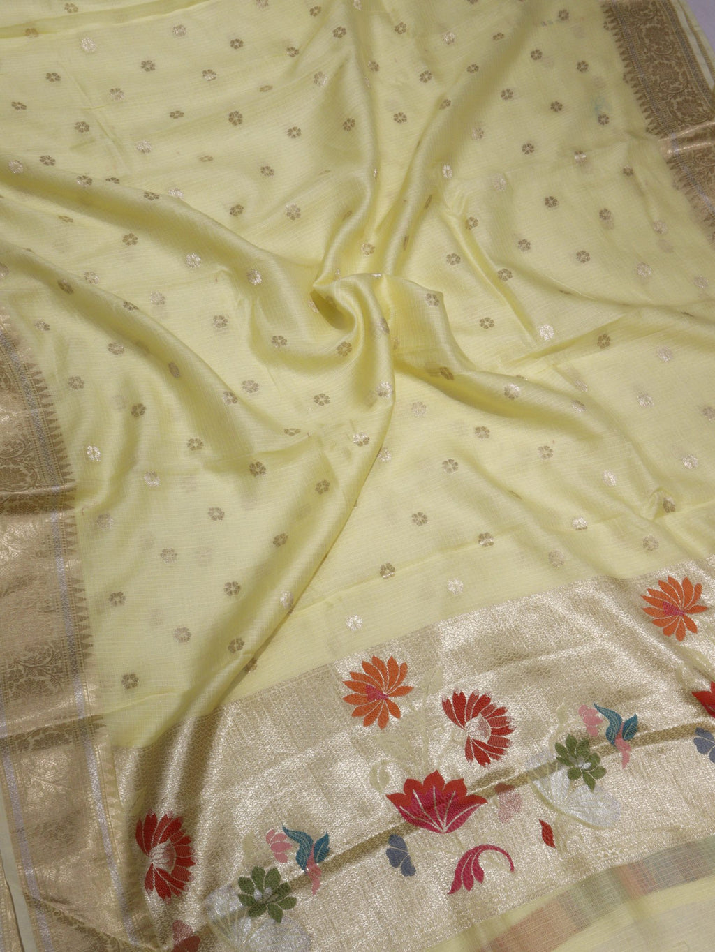 Lemon Yellow Pure Cotton Kota Banarasi suit sleeve detail