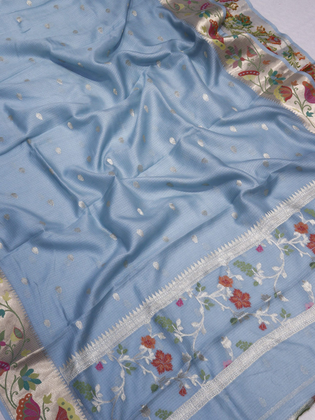 Sky Blue Pure Cotton Kota Banarasi suit sleeve detail