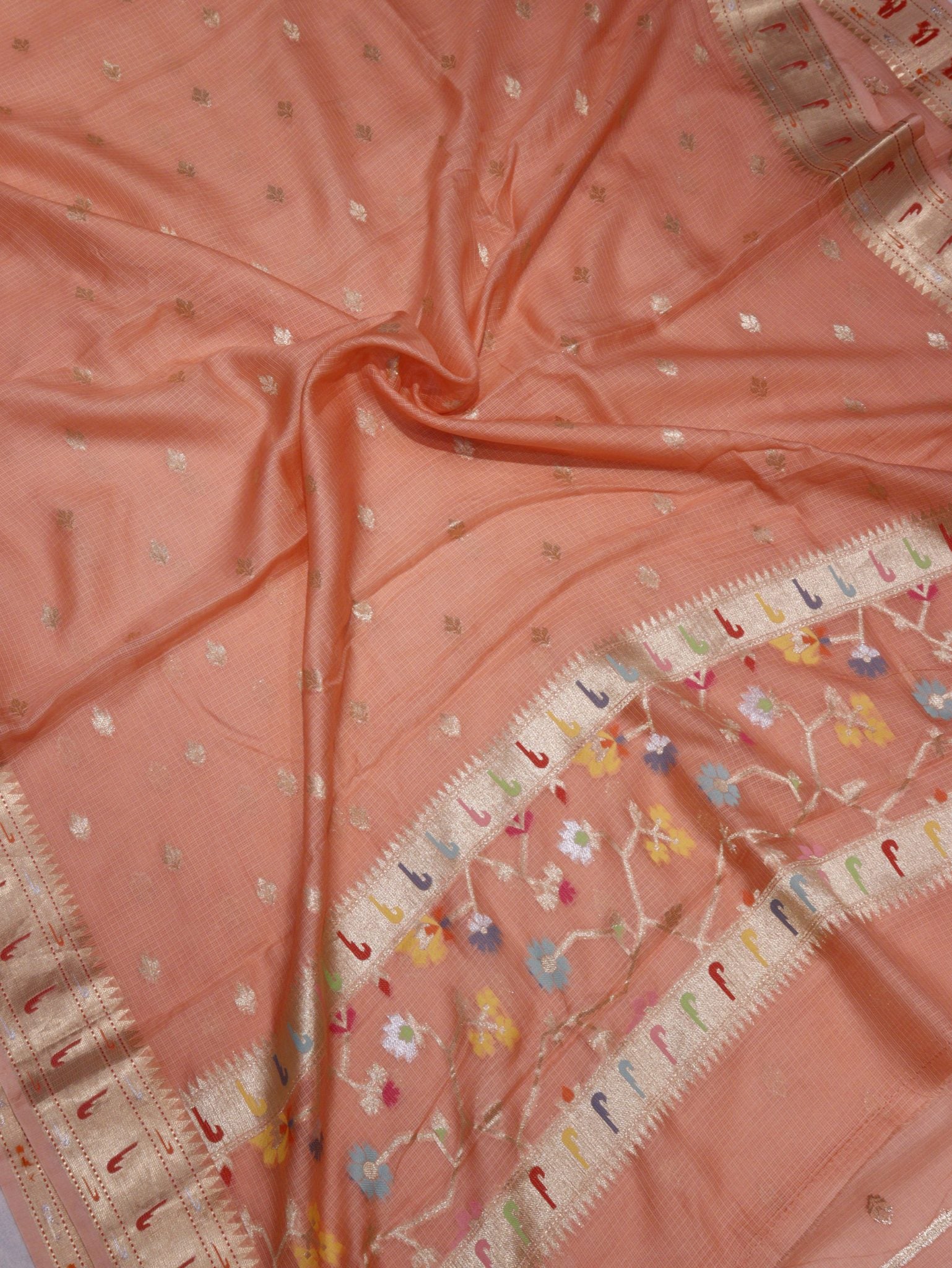 Peach Pure Cotton Kota Banarasi suit sleeve detail