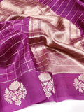 Purple Kora Silk Banarasi saree pallu detail
