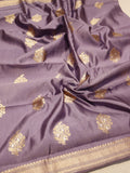 Silver Purple Katan Silk Banarasi suit front drape view