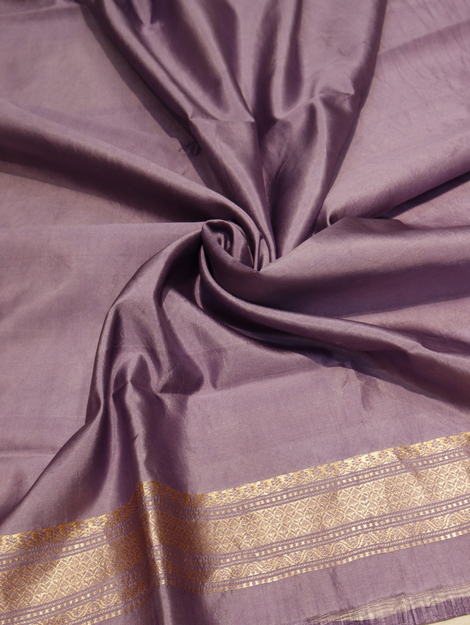 Silver Purple Katan Silk Banarasi suit texture detail