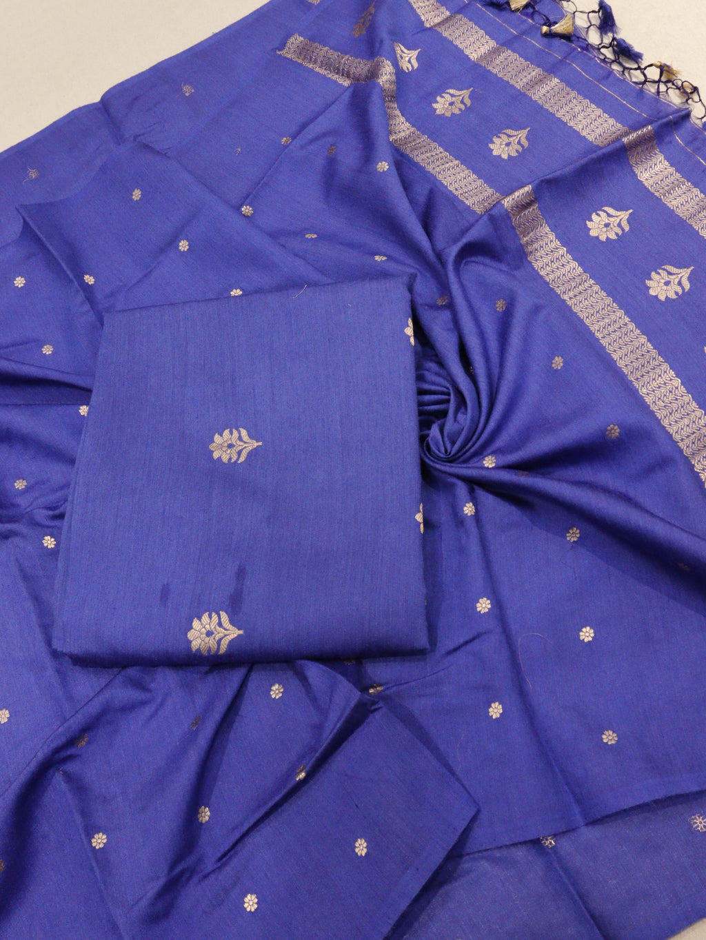 Blue Moonga Silk Banarasi suit folded view