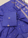 Blue Moonga Silk Banarasi suit folded view