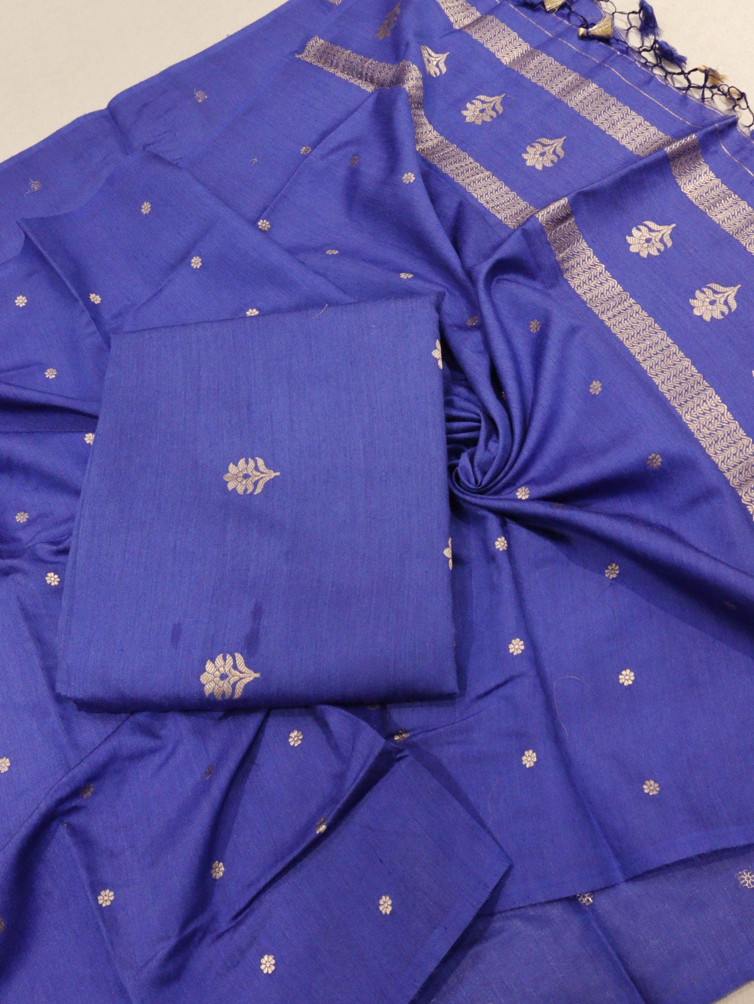 Blue Moonga Silk Banarasi suit folded view