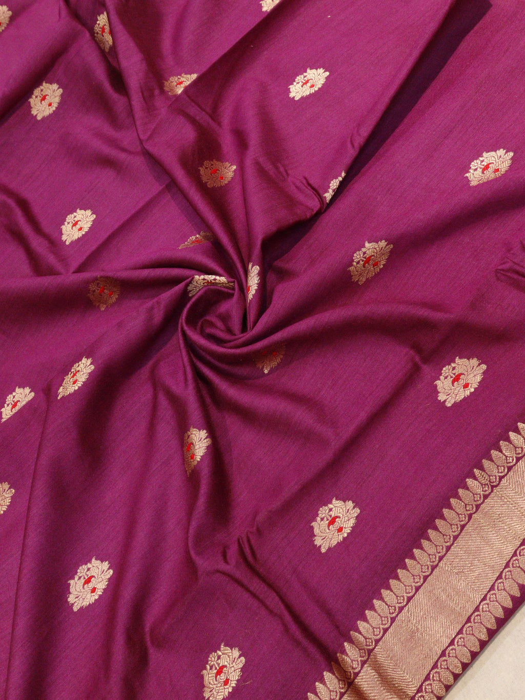 Magenta Moonga Silk Banarasi suit texture detail
