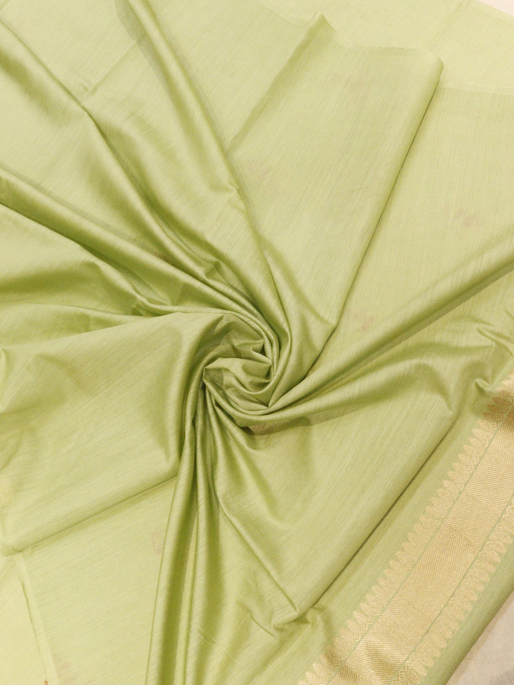 Pista Green Moonga Silk Banarasi suit front drape view