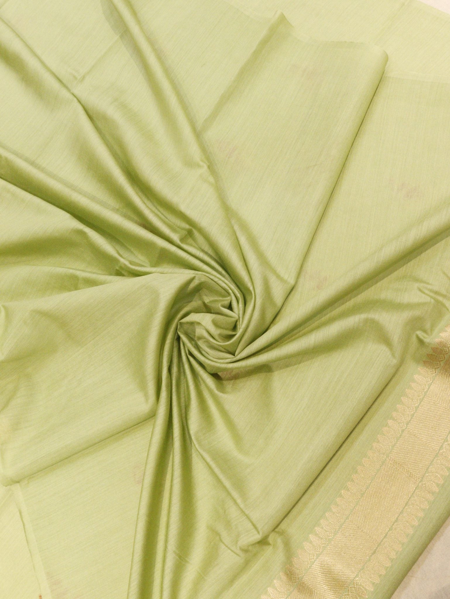 Pista Green Moonga Silk Banarasi suit front drape view
