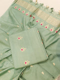 Sea Green Moonga Silk Banarasi suit neckline detail