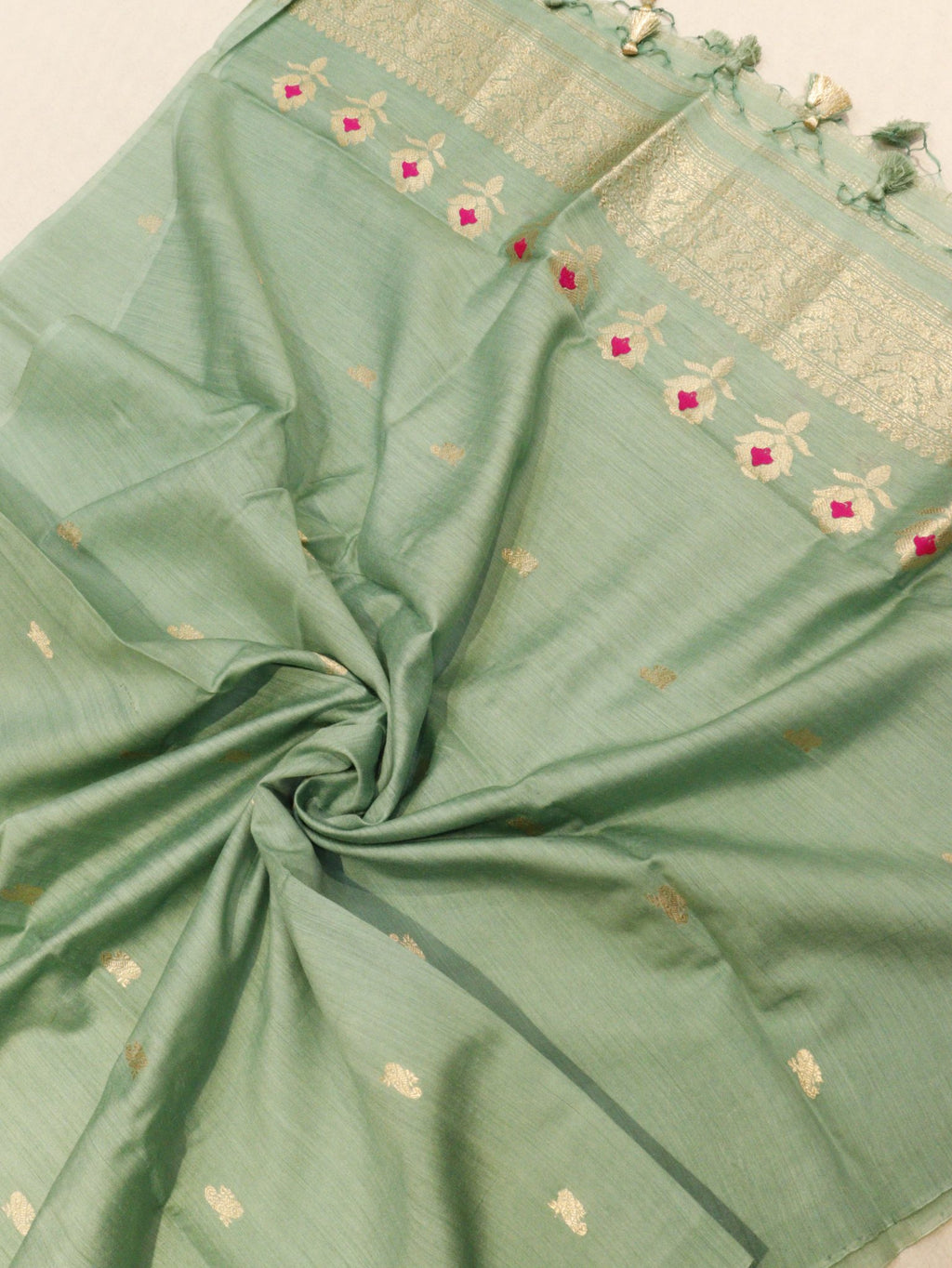 Sea Green Moonga Silk Banarasi suit sleeve detail