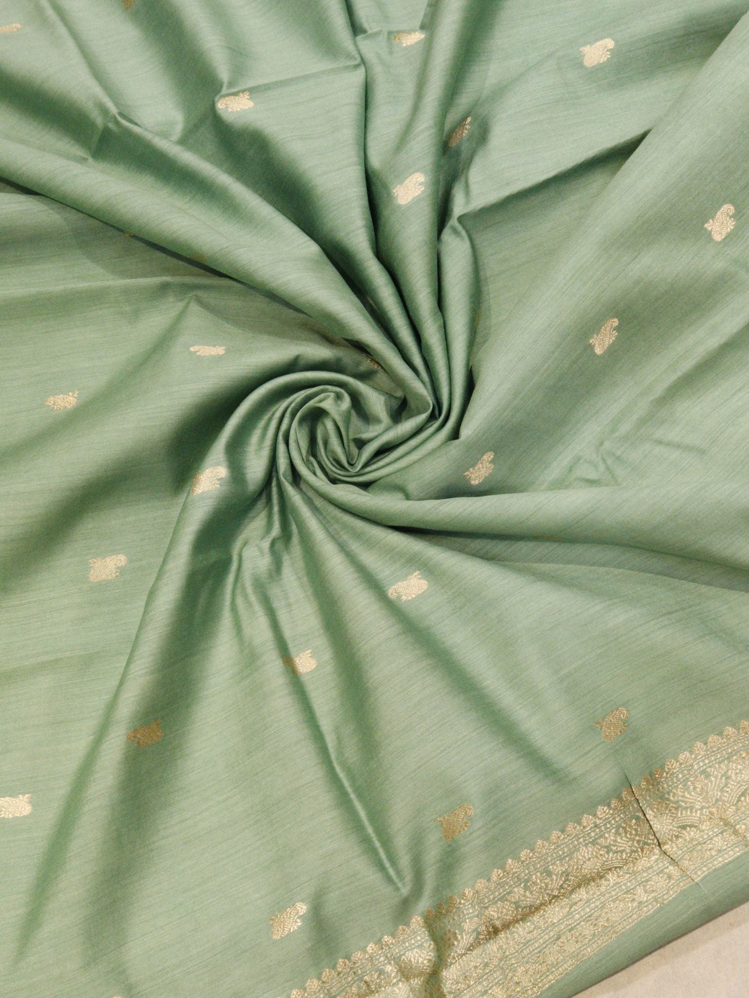 Sea Green Moonga Silk Banarasi suit border closeup