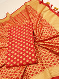 Red Pure Cotton Banarasi suit dupatta detail