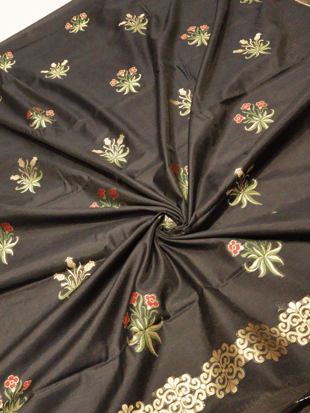 Black Pure Cotton Banarasi suit neckline detail