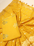 Musterd Yellow Pure Cotton Banarasi suit dupatta detail