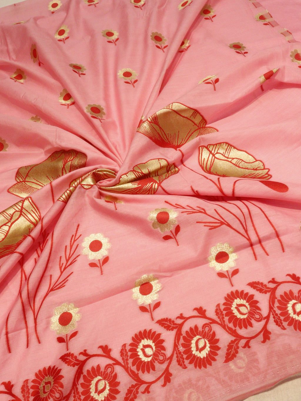 Baby Pink Pure Cotton Banarasi suit neckline detail