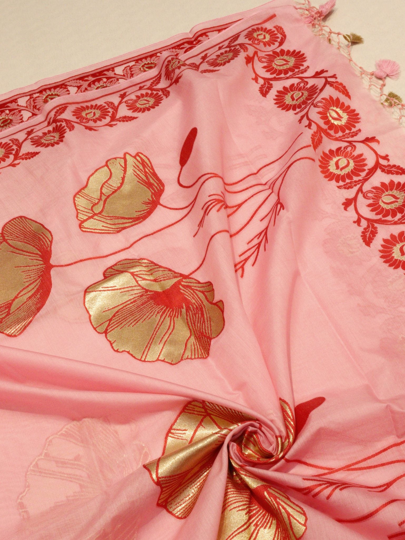 Baby Pink Pure Cotton Banarasi suit bottom detail