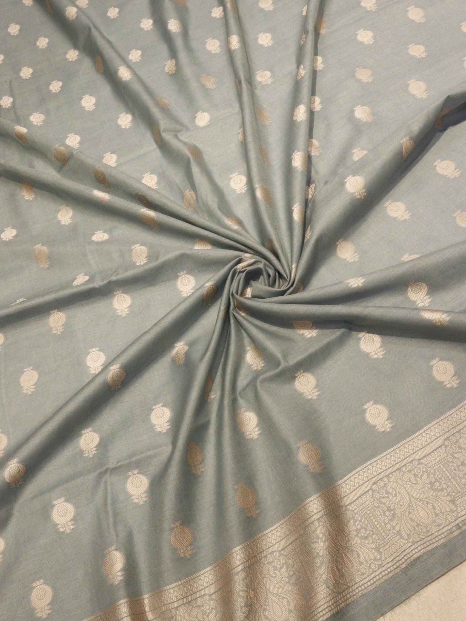 Sky Blue Pure Cotton Banarasi suit sleeve detail