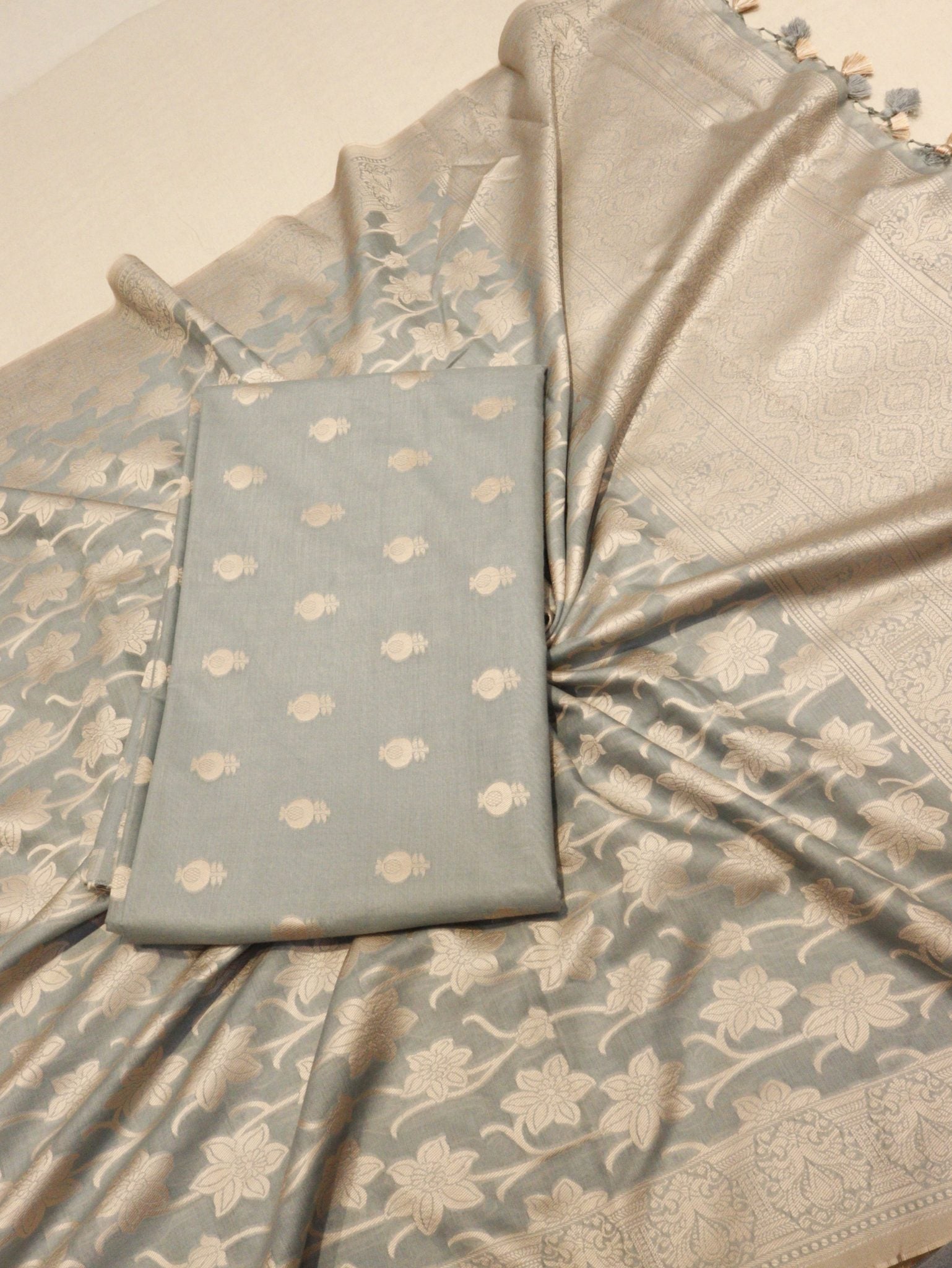 Sky Blue Pure Cotton Banarasi suit bottom detail