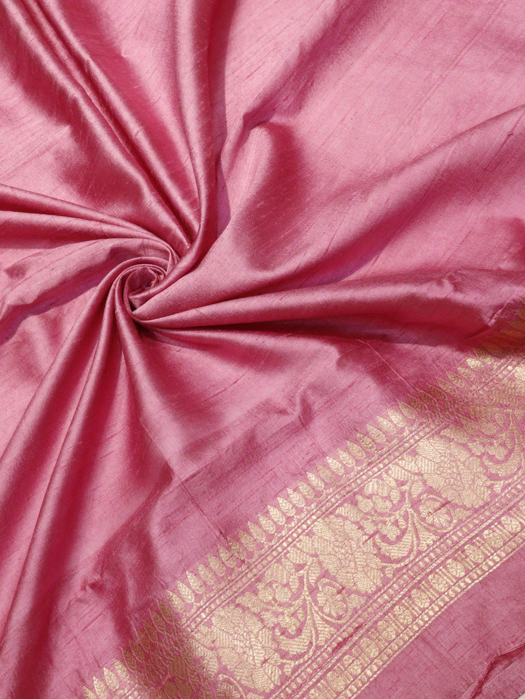 Rose Pink Tussar Silk Banarasi suit front drape view