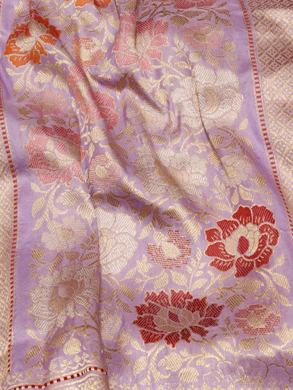 Lavender Katan Silk Banarasi saree folded view