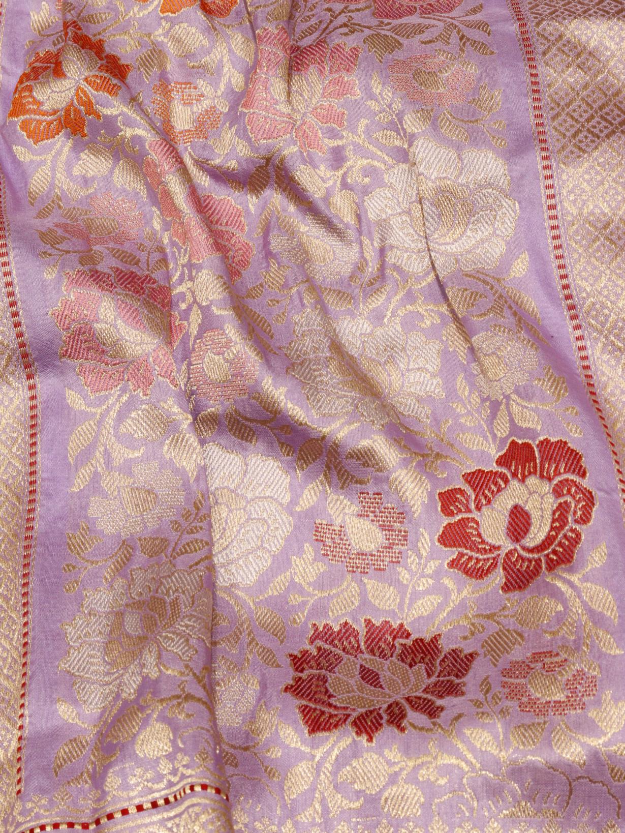 Lavender Katan Silk Banarasi saree folded view
