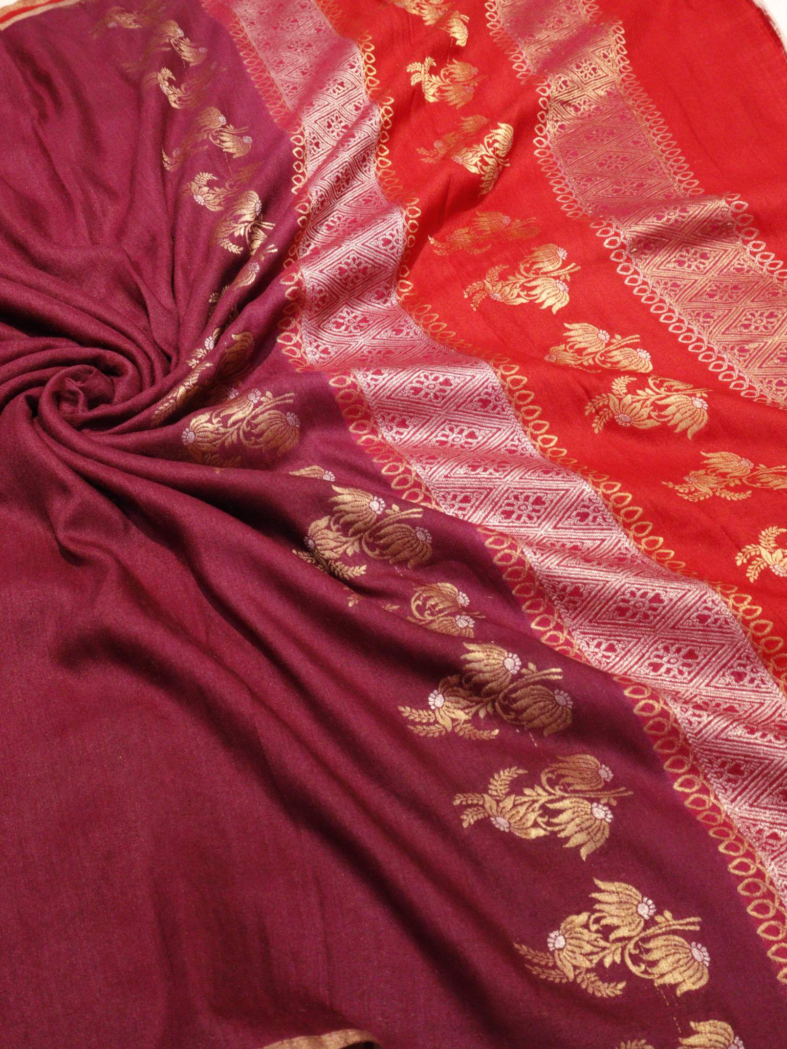 Purple Moonga Silk Banarasi saree pallu detail