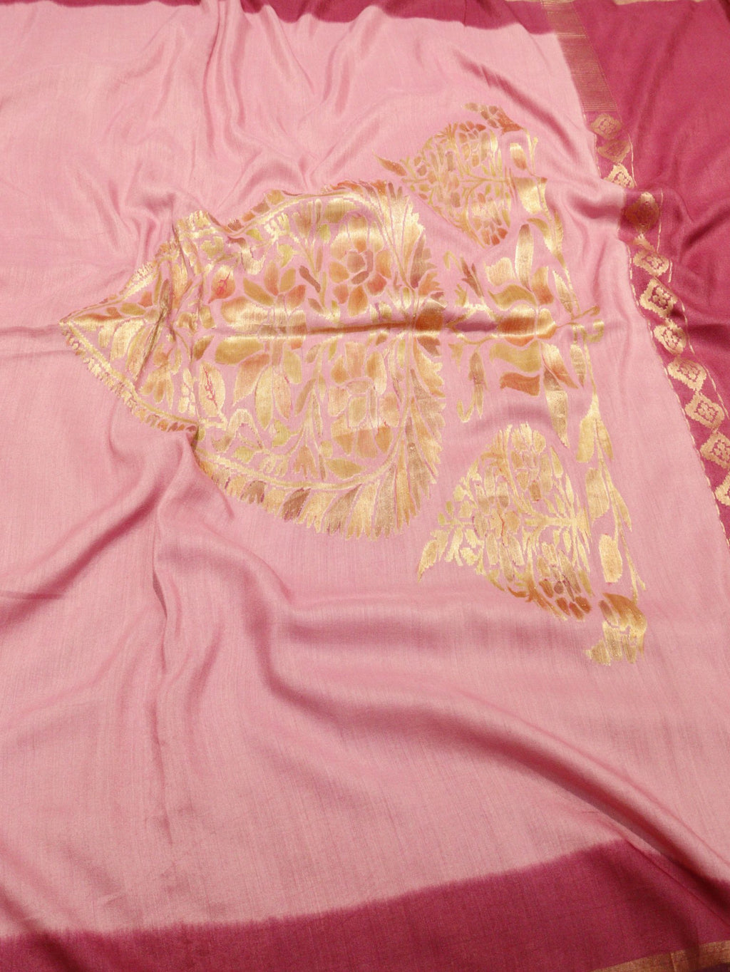 Bubblegum Pink Moonga Silk Banarasi saree blouse piece