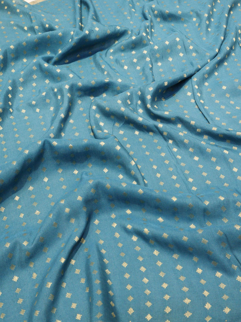 Ash Blue with Aqua Blue Moonga Silk Banarasi saree full spread