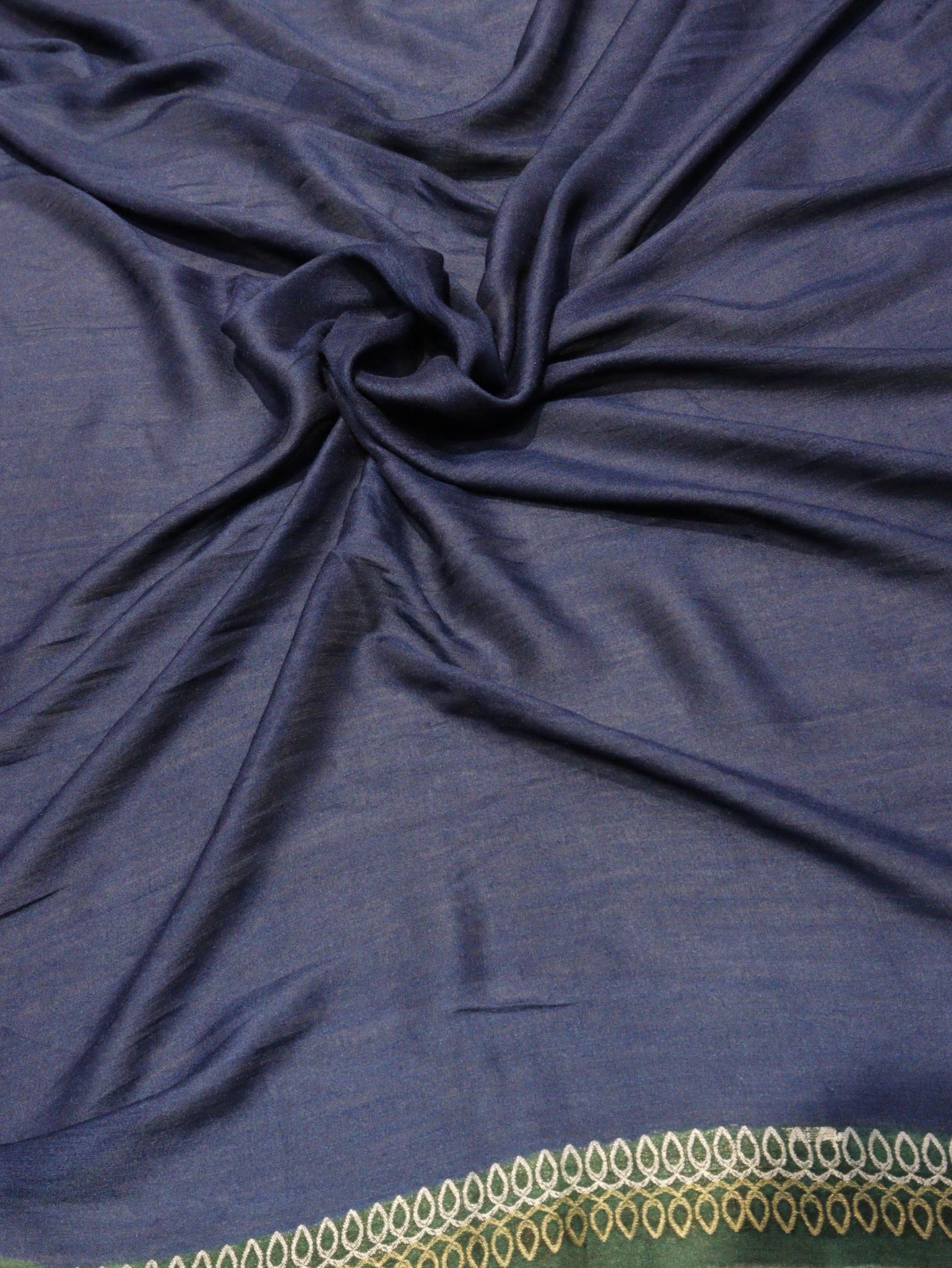 Bottle Green with Blue Moonga Silk Banarasi saree front drape view