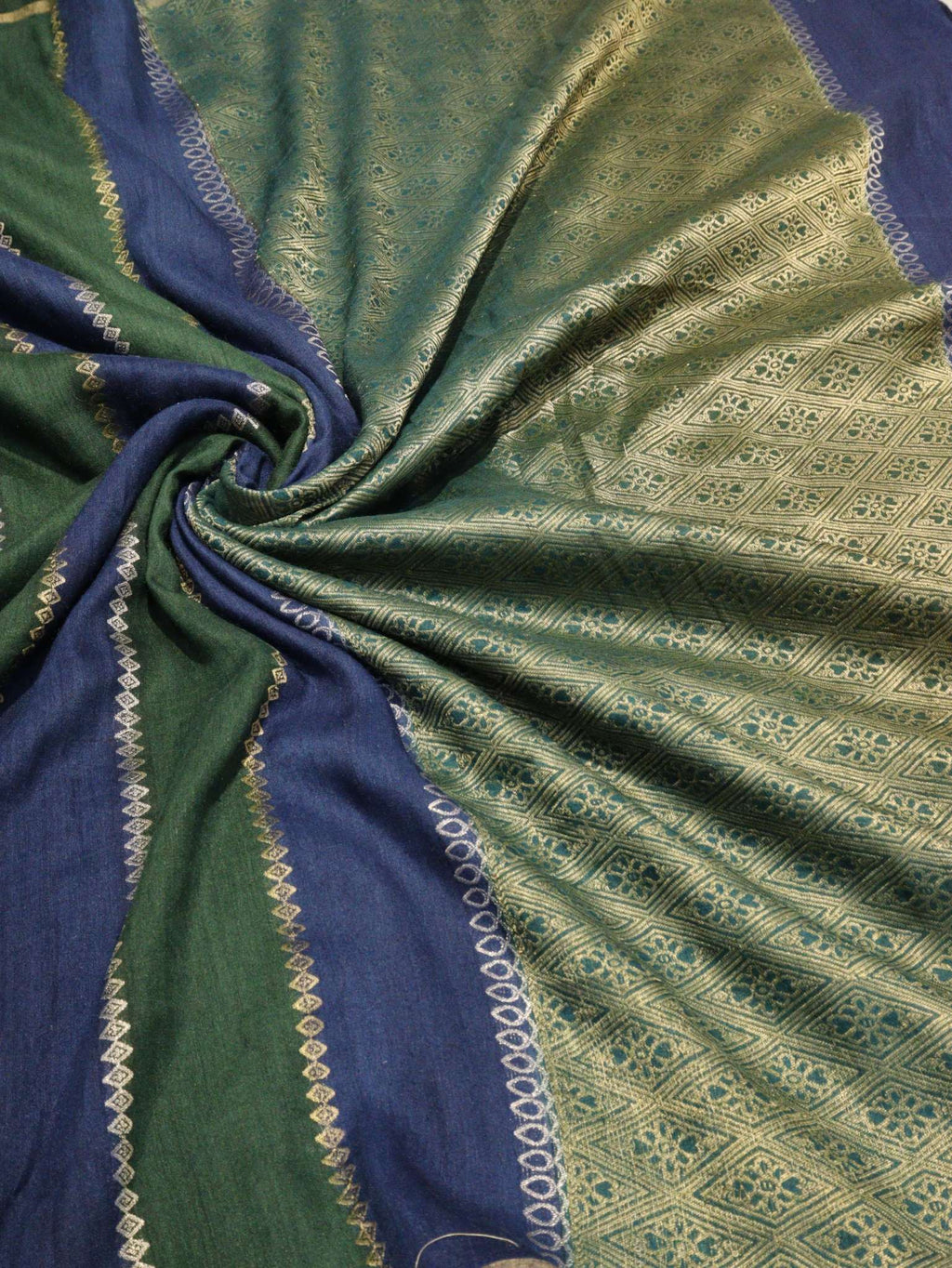 Bottle Green with Blue Moonga Silk Banarasi saree blouse piece