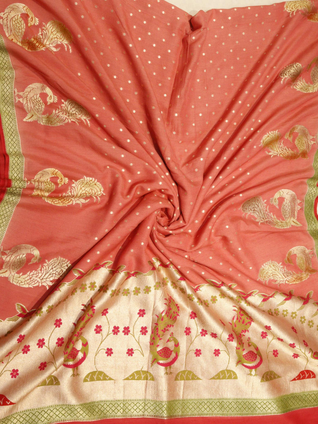Peach Moonga Silk Banarasi saree blouse piece