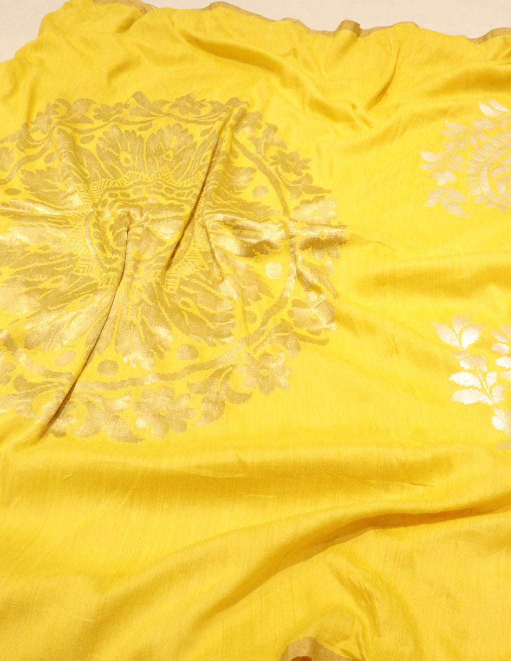 Yellow Moonga Silk Banarasi saree blouse piece