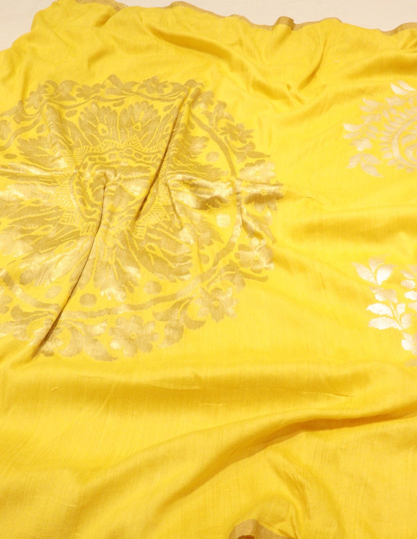 Yellow Moonga Silk Banarasi saree blouse piece