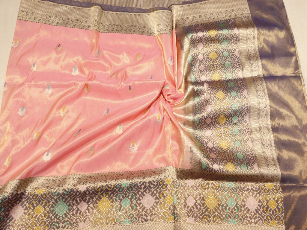 Mehendi Yellow & black Tissue Silk Banarasi saree full spread