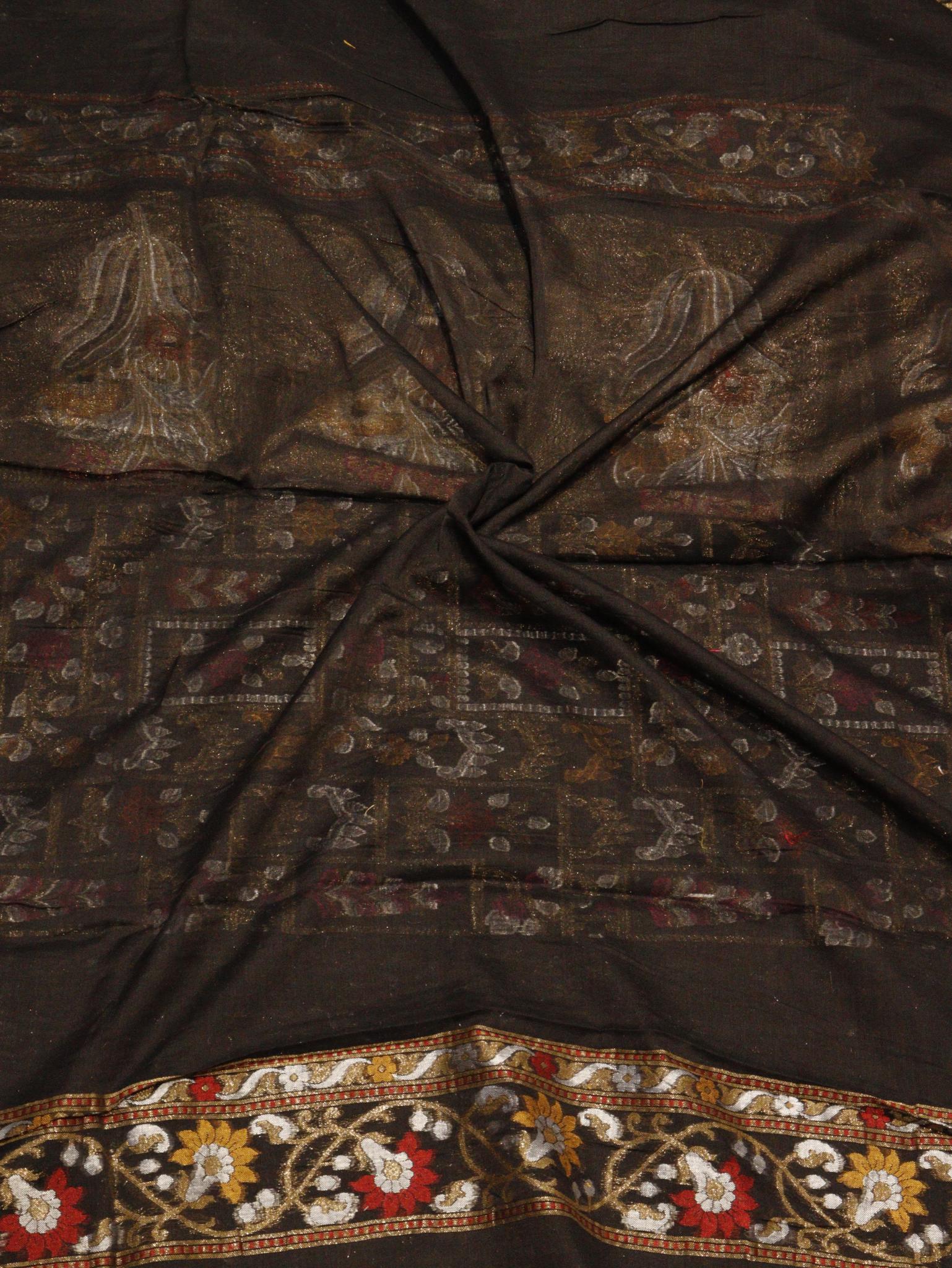 Black Cotton Banarasi saree front drape view