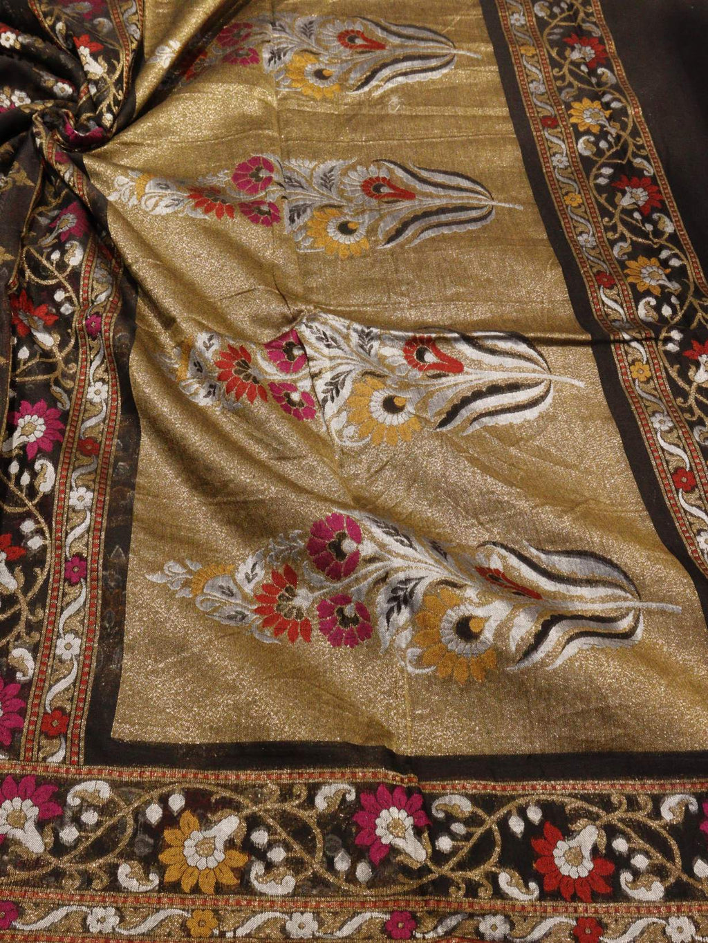 Black Cotton Banarasi saree pallu detail