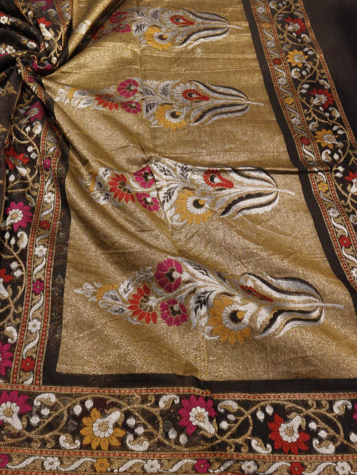 Black Cotton Banarasi saree pallu detail